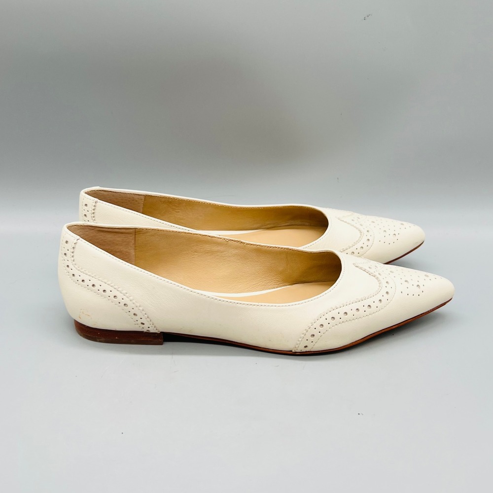 Lauren Ralph Lauren Shoes Women 6 Cream Leather Pointed Toe Brogue Wingtip Flats